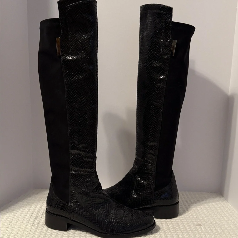 Vince Camuto Black Over-the-Knee Snake-Embossed Boots